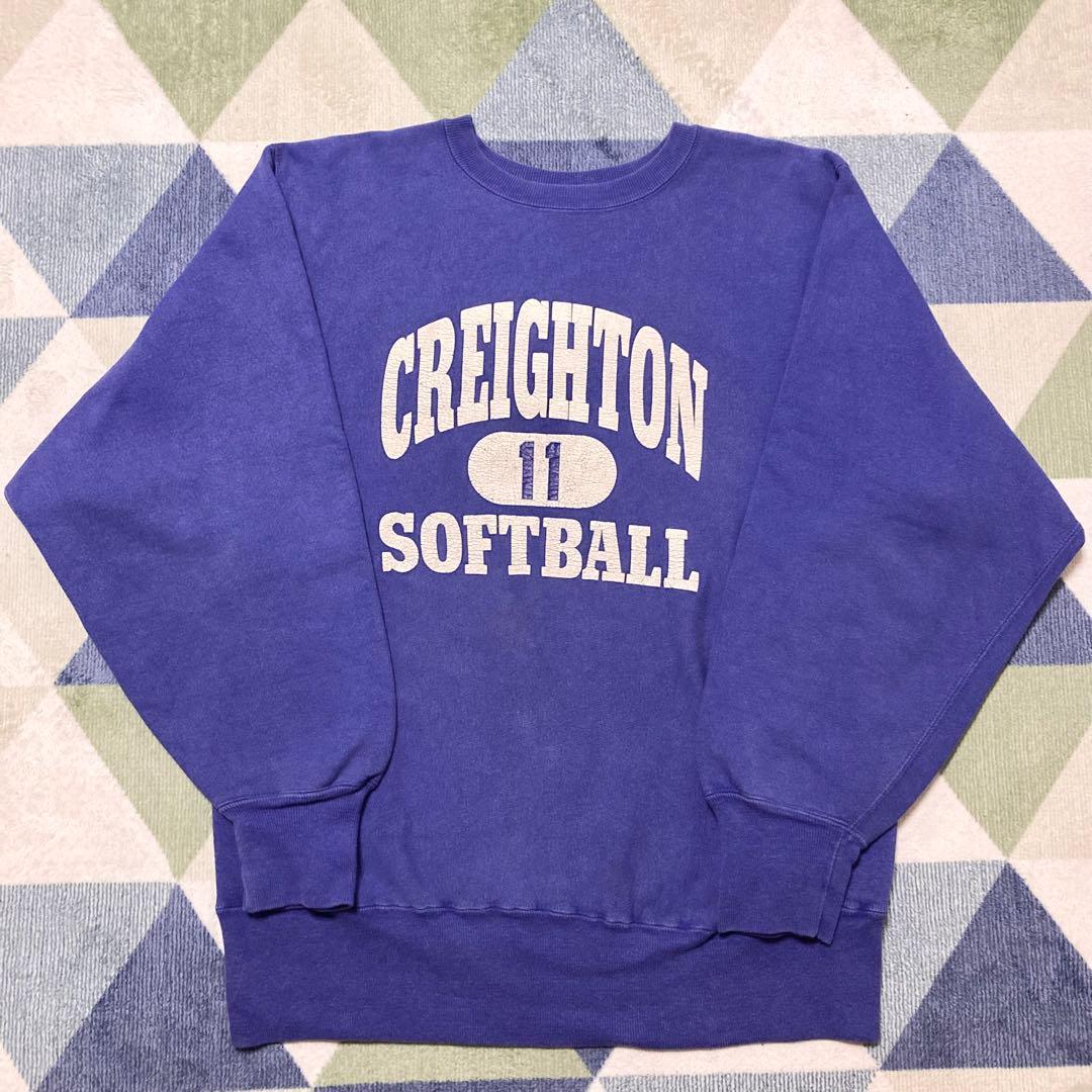 90s Championブルー系三段 リバースウィーブ刺繍タグ XL USA製