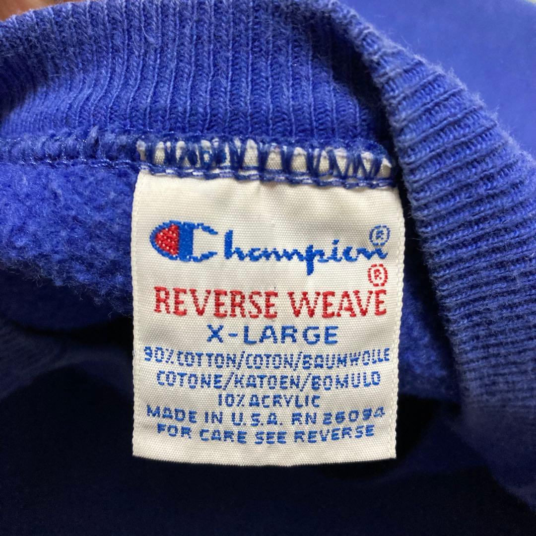 90s Championブルー系三段 リバースウィーブ刺繍タグ XL USA製