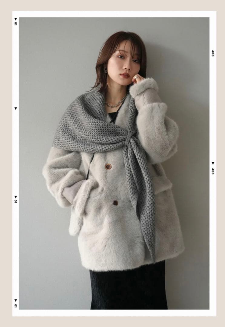 バッグ付エコファーノーカラーコートグレー lumier リュミエ