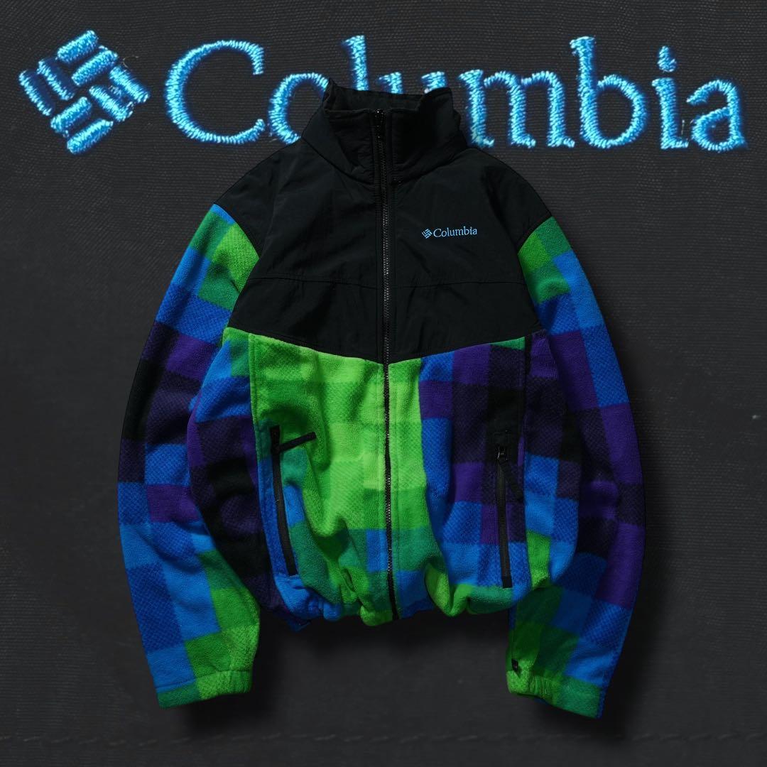 y2k Columbia フリースナイロンジャケット チェック柄 シティーボーイ