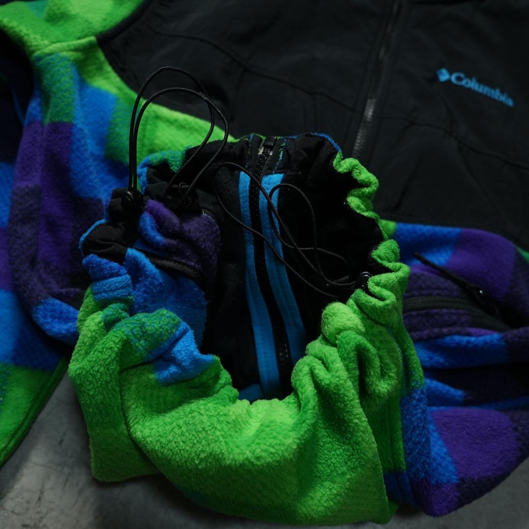 y2k Columbia フリースナイロンジャケット チェック柄 シティーボーイ