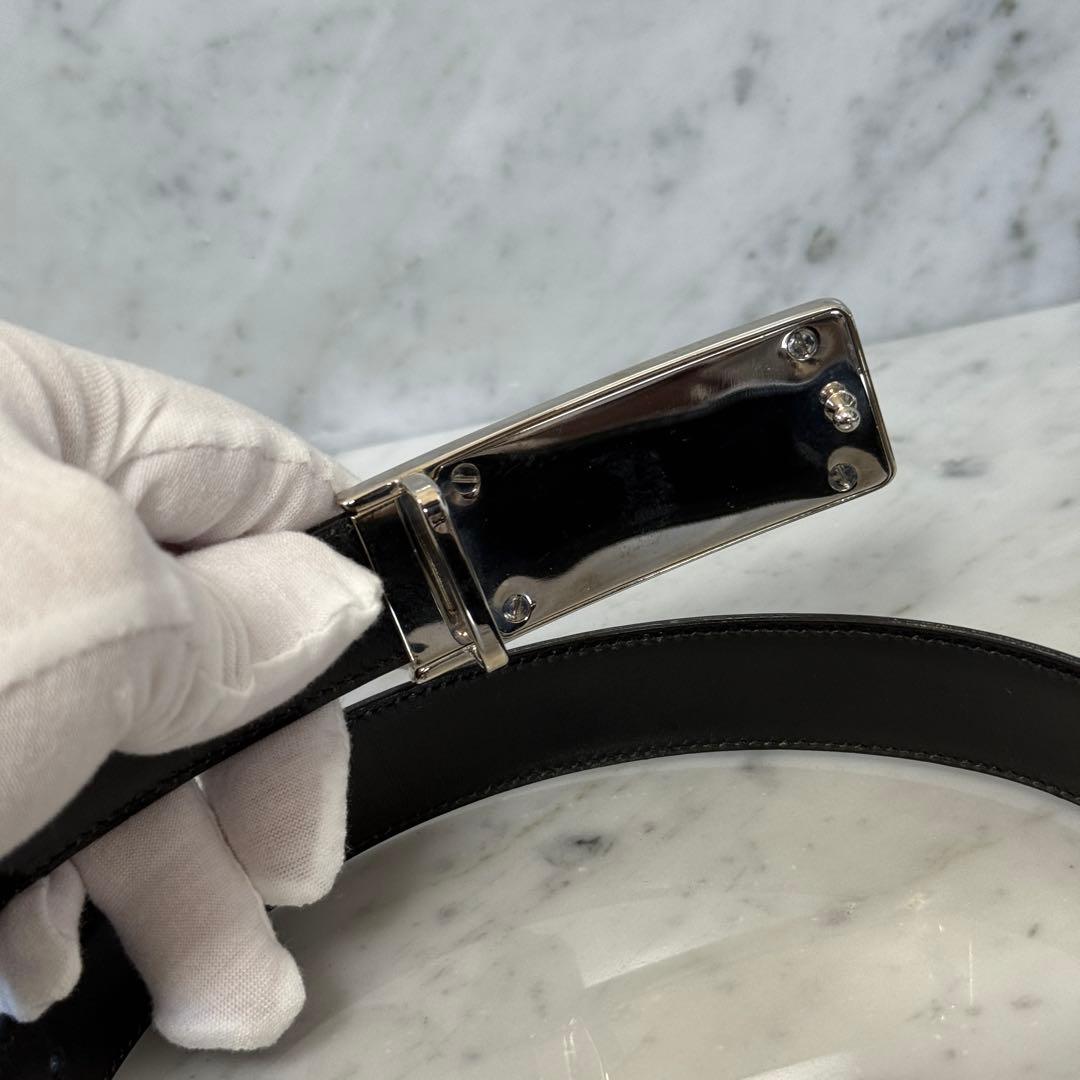 美品 GUCCI グッチ ベルト 本革 レザー ブラック シルバー メタルロゴ