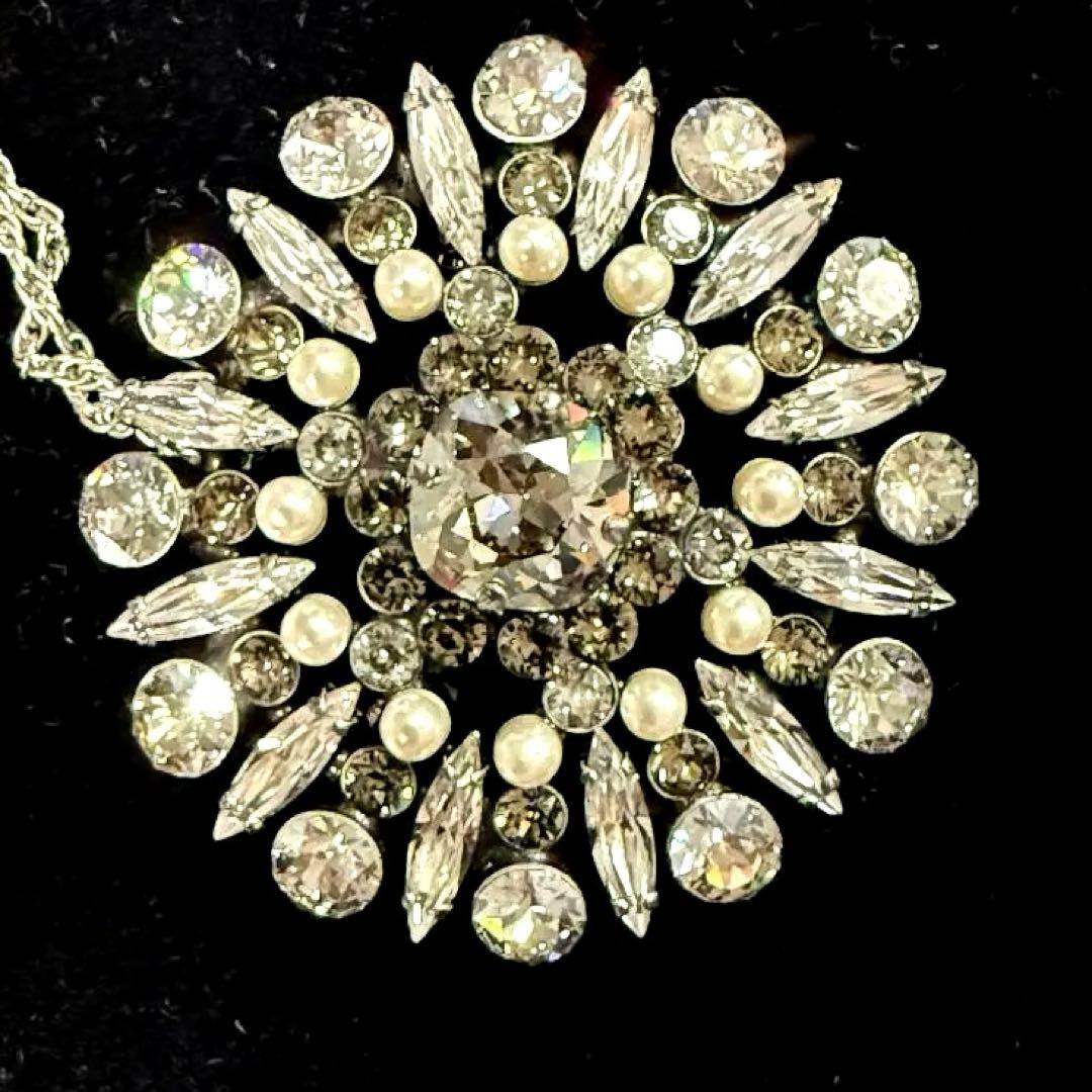 極美品★FOXEYフォクシー ブローチネックレス クリア ラインストーン パール