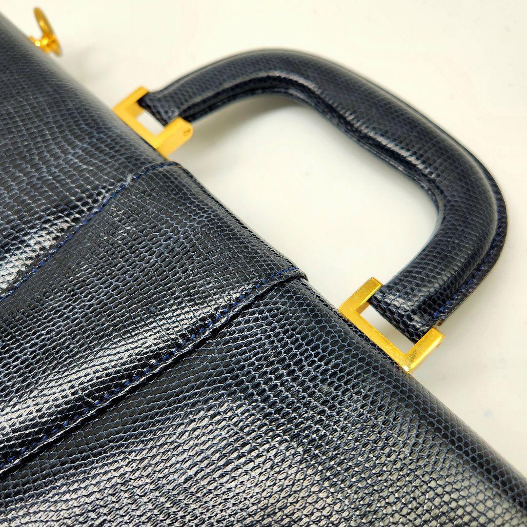 FURDI ITALY リザードレザー ハンドバッグ ネイビー フォーマル