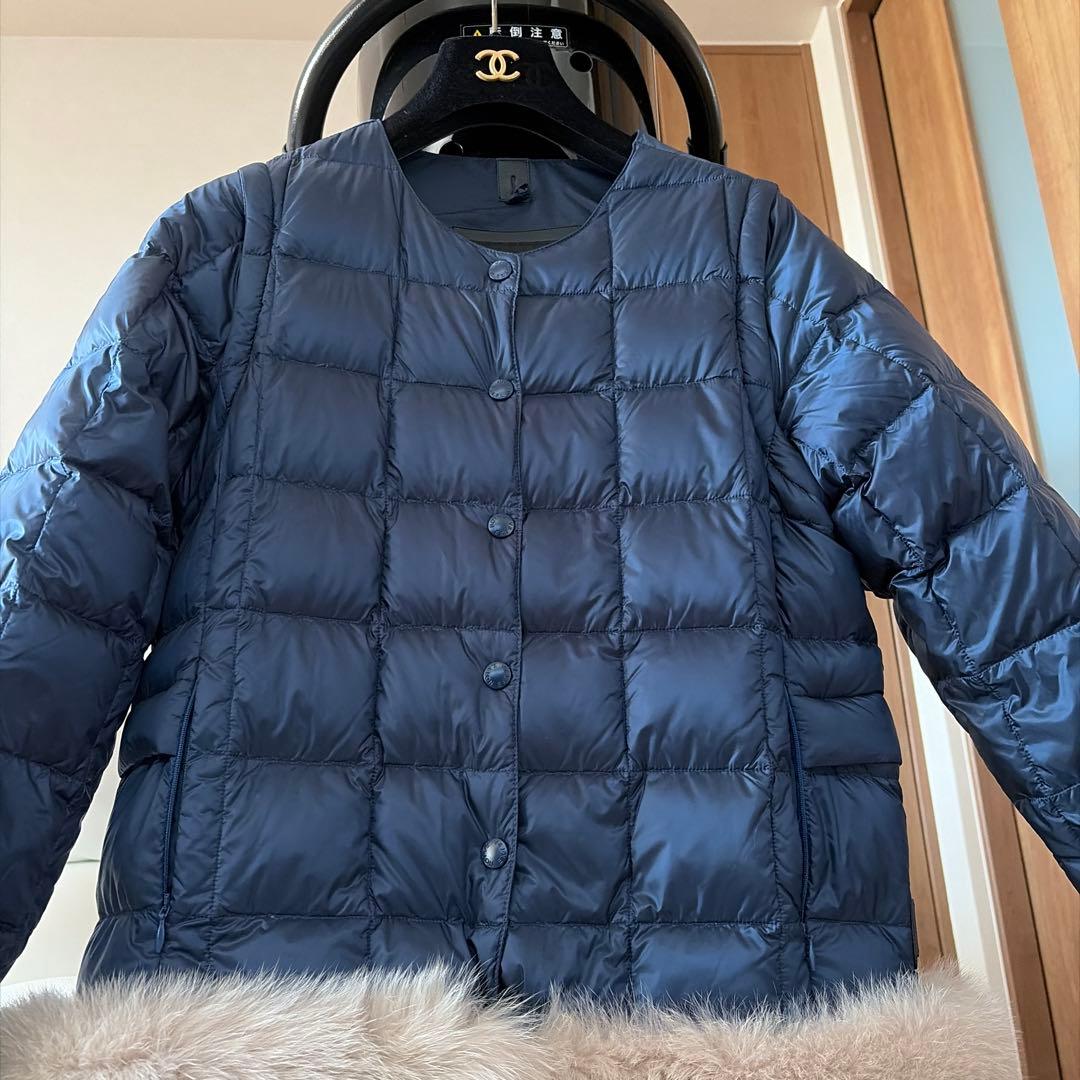 タイオン　エクストラ ダウンジャケット3way ネイビー L ファー付き