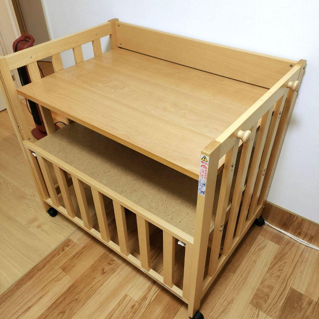 木製ミニベビーベッド キャスター付き　石崎家具