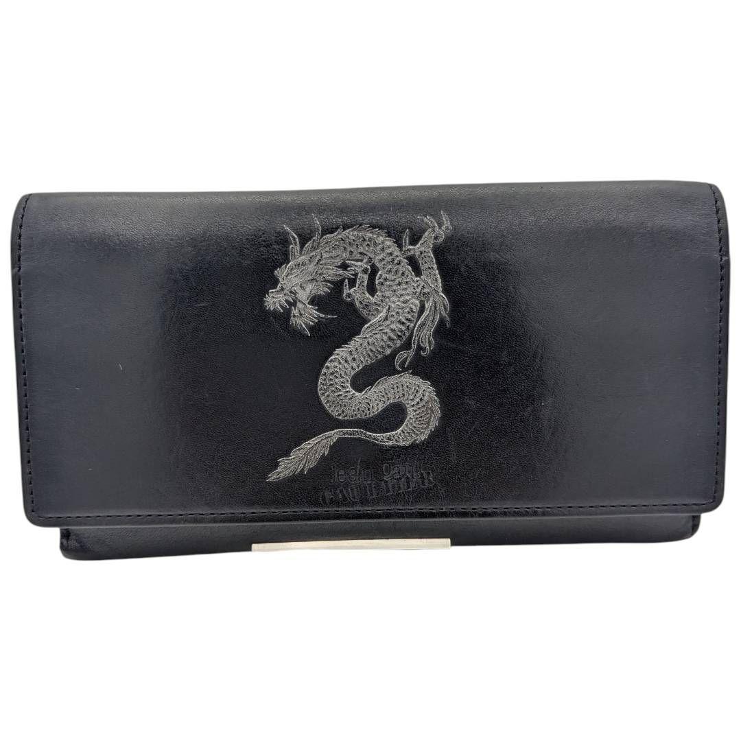 ジャンポールゴルチエ　ブルードラゴン　財布　龍柄カービング レザー 大容量