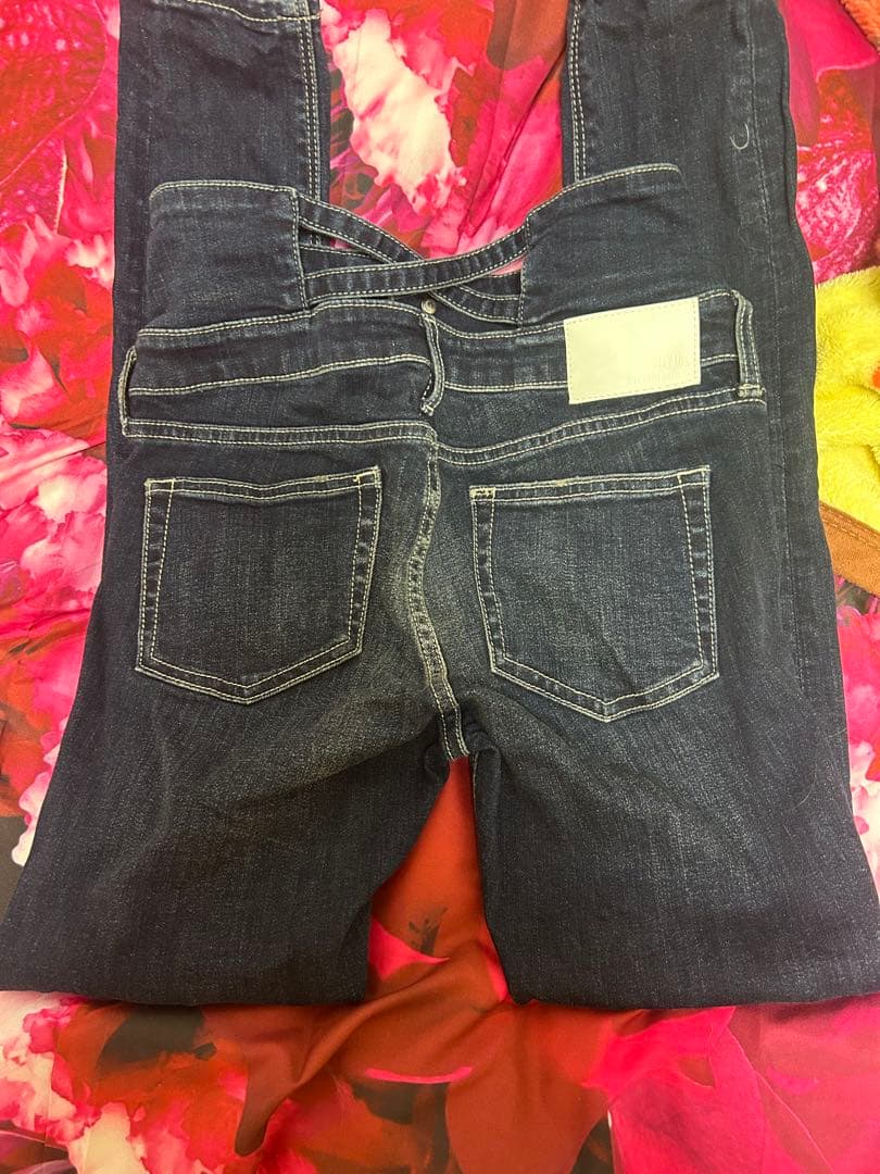 ダメージ加工スキニーデニム ダークブルー