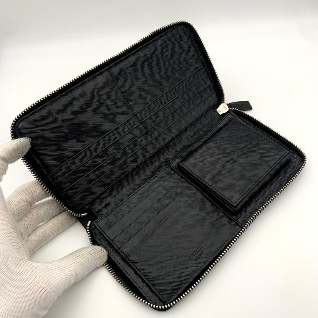 鑑定済み プラダ 長財布 ラウンドファスナー サフィアーノ レザー メンズ 黒