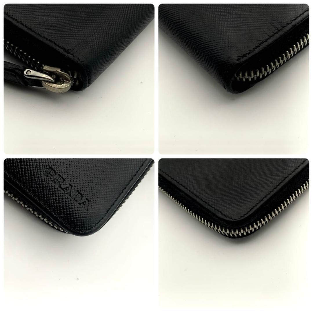 鑑定済み プラダ 長財布 ラウンドファスナー サフィアーノ レザー メンズ 黒