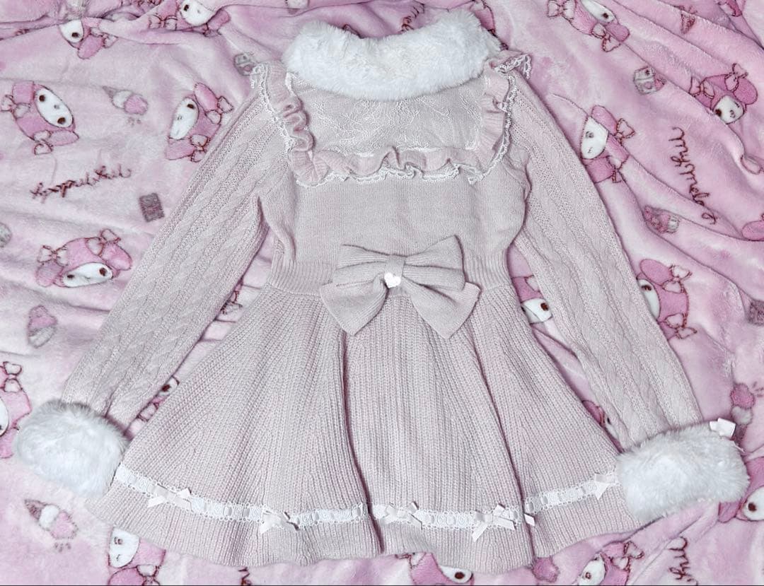 LIZLISA リズリサ ファーカラーペプラムカーディガン ピンク 試着のみ