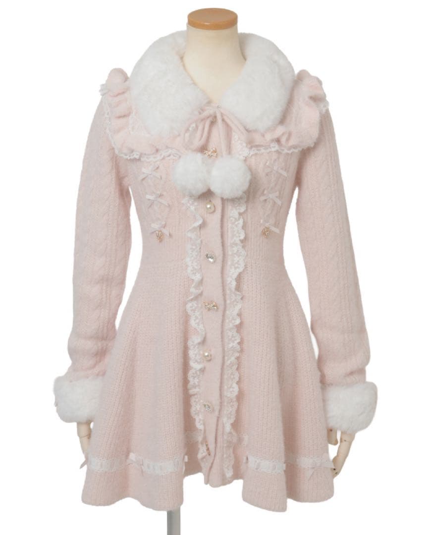 LIZLISA リズリサ ファーカラーペプラムカーディガン ピンク 試着のみ