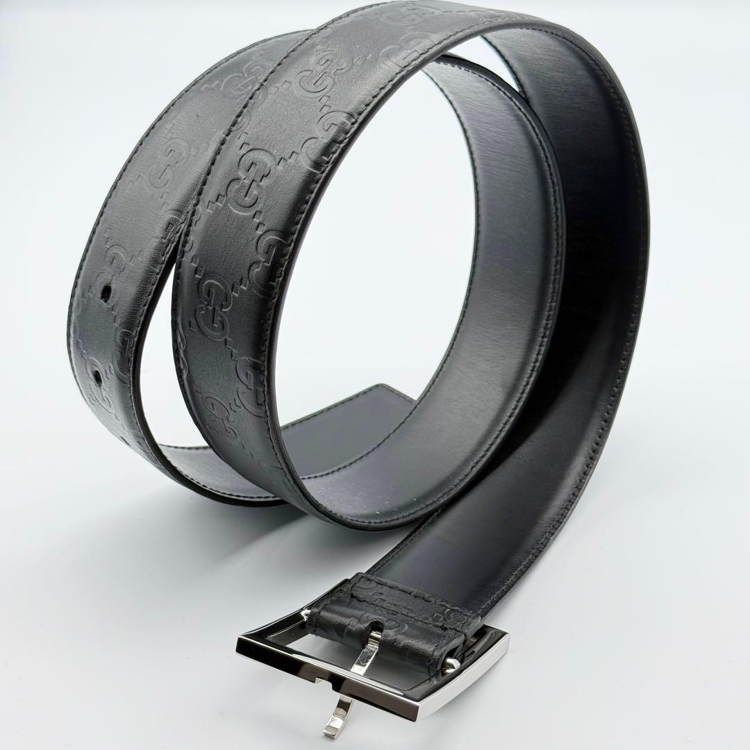 ✨美品✨GUCCI ベルト スクエアバックル シマ GG柄 シルバー金具 レザー