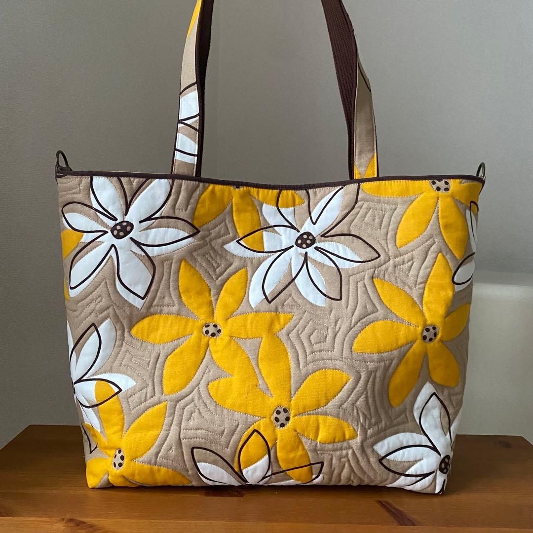 ハワイアンキルト◆トートバッグ&ポーチ２点セット◆ティアレ◆ミシンキルト