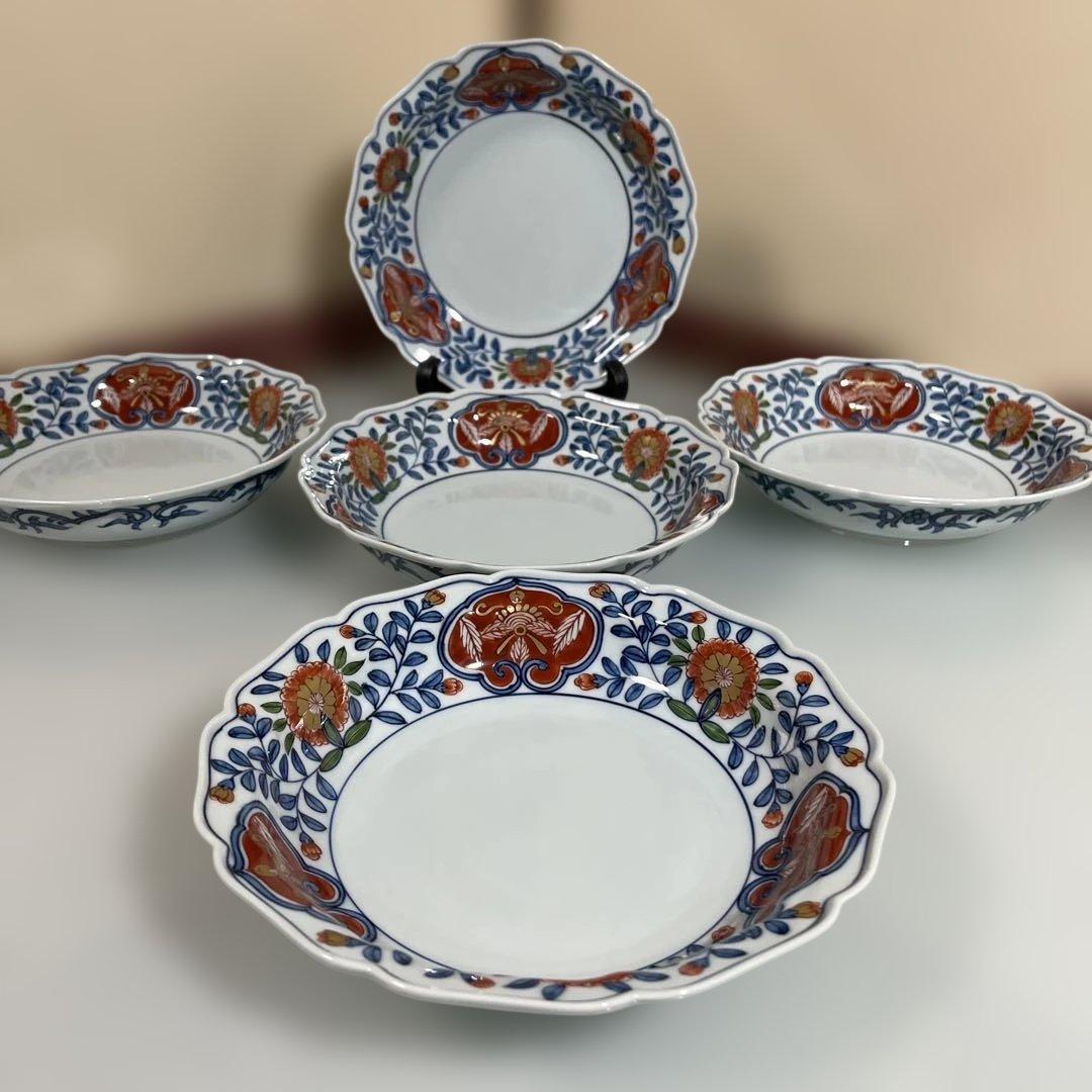 源右衛門　古伊万里風錦唐花紋　深皿5枚 19センチ