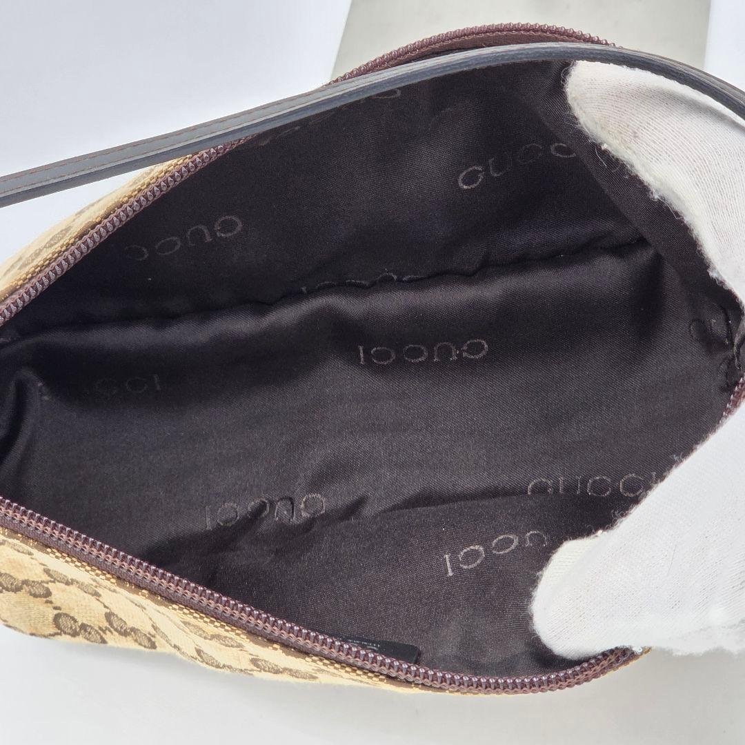 【良品】グッチ アクセサリーポーチ ミニバッグ GG キャンバス ブラウン