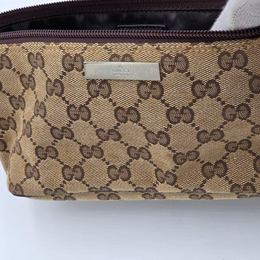 【良品】グッチ アクセサリーポーチ ミニバッグ GG キャンバス ブラウン