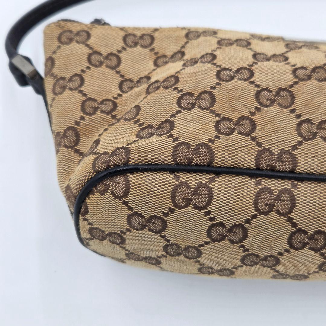 【良品】グッチ アクセサリーポーチ ミニバッグ GG キャンバス ブラウン