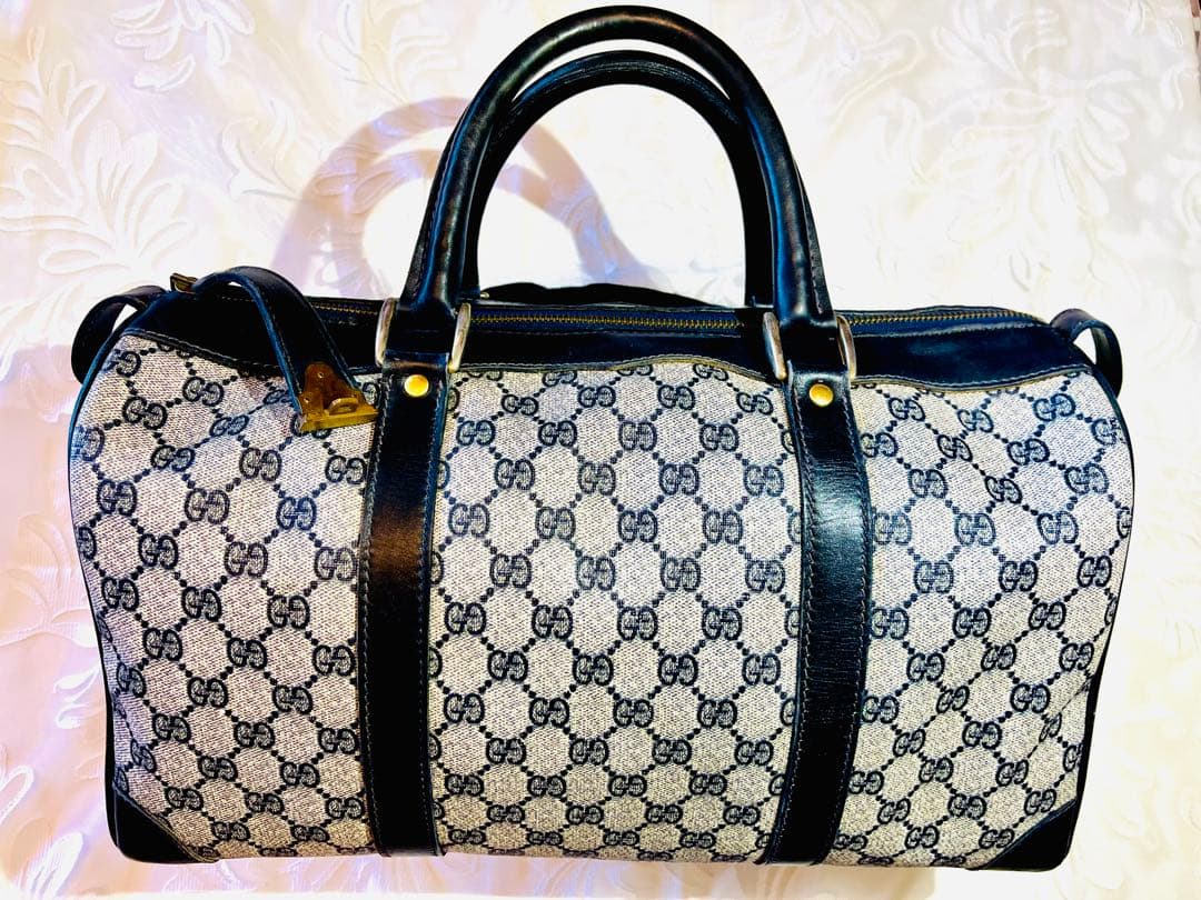 ★ヴィンテージ★ グッチ GG柄 PVC レザー ハンドボストンバッグ