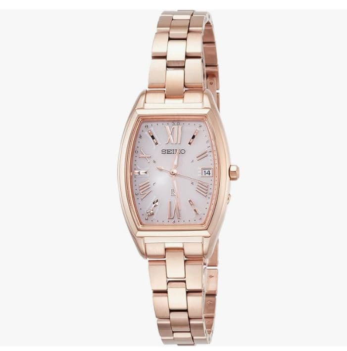 [セイコールキア] 腕時計ソーラー電波　ダイヤ入り文字盤ゴールド　トノー型