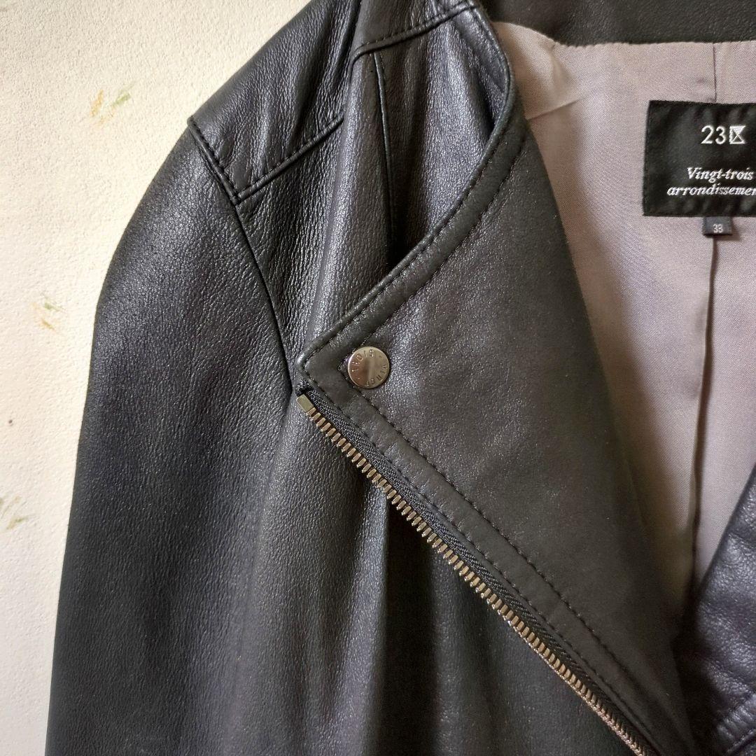 23区 ニジュウサンク　ライダースジャケット　ノーカラー　レザー　ブラック　M