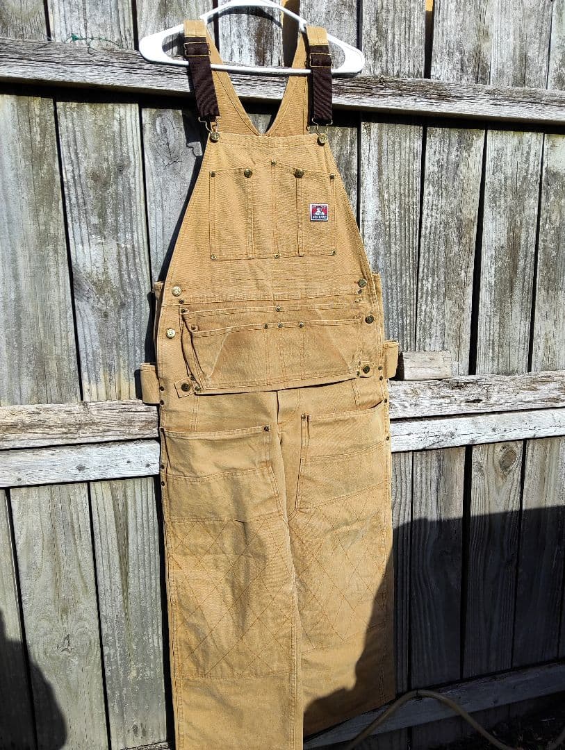 オーバーオール　ダブルニーカンガルーエプロン付き