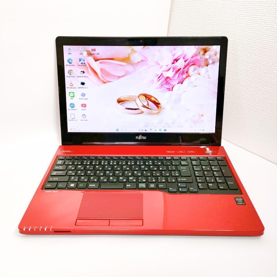 Corei7✨️Windows11/SSD/富士通/カメラ付き赤ノートパソコン