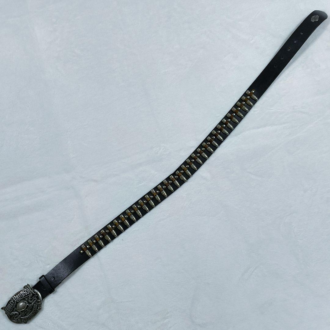 ハーレーダビッドソン　ベルト　バックル　ドクロ　レザー　ブラック