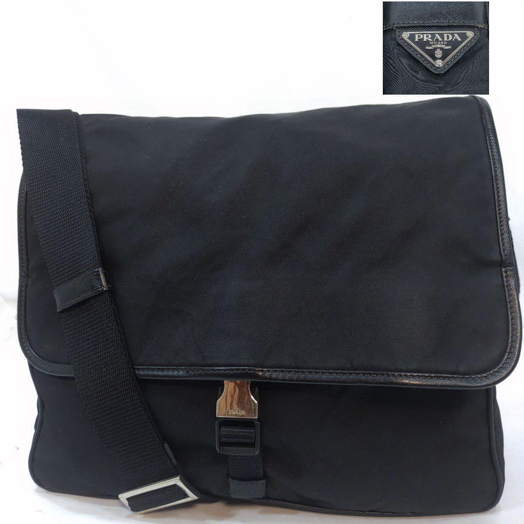 プラダ メッセンジャーバッグ レザー×ナイロン A4可 黒