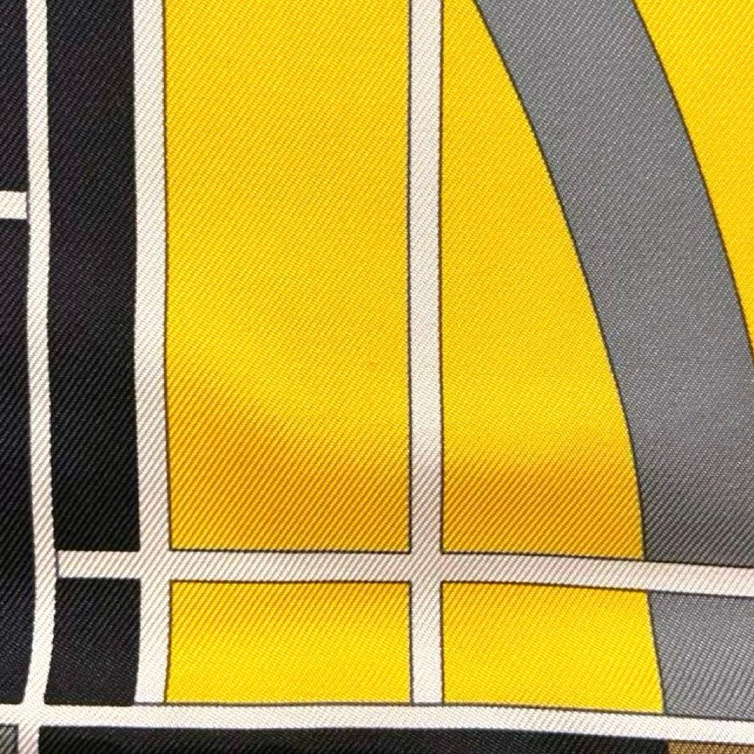 美品 エルメス シルクスカーフ カレ90 エルメススポーツ 黒色 黄色 灰色