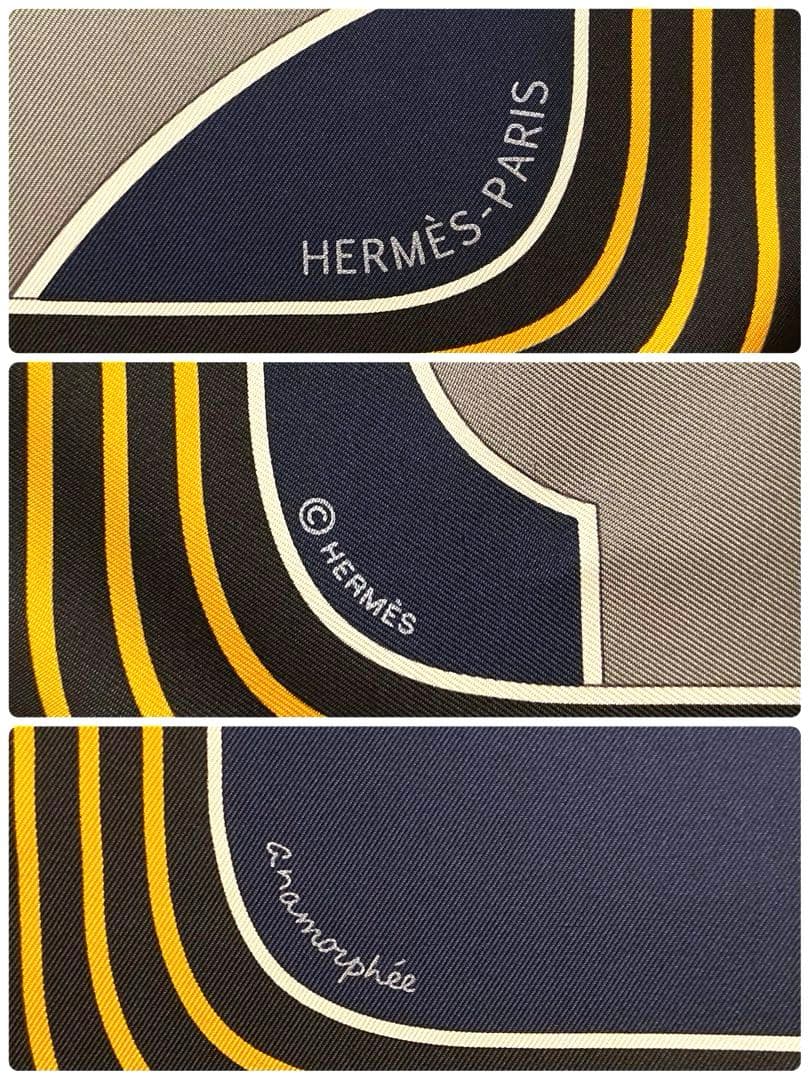 美品 エルメス シルクスカーフ カレ90 エルメススポーツ 黒色 黄色 灰色