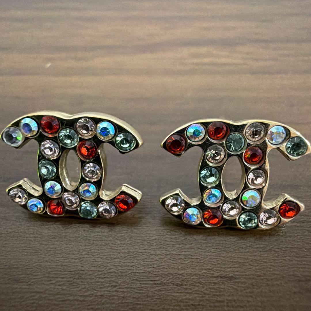 美品　CHANEL シャネル　ピアス　ゴールド　ラインストーン　ココマーク