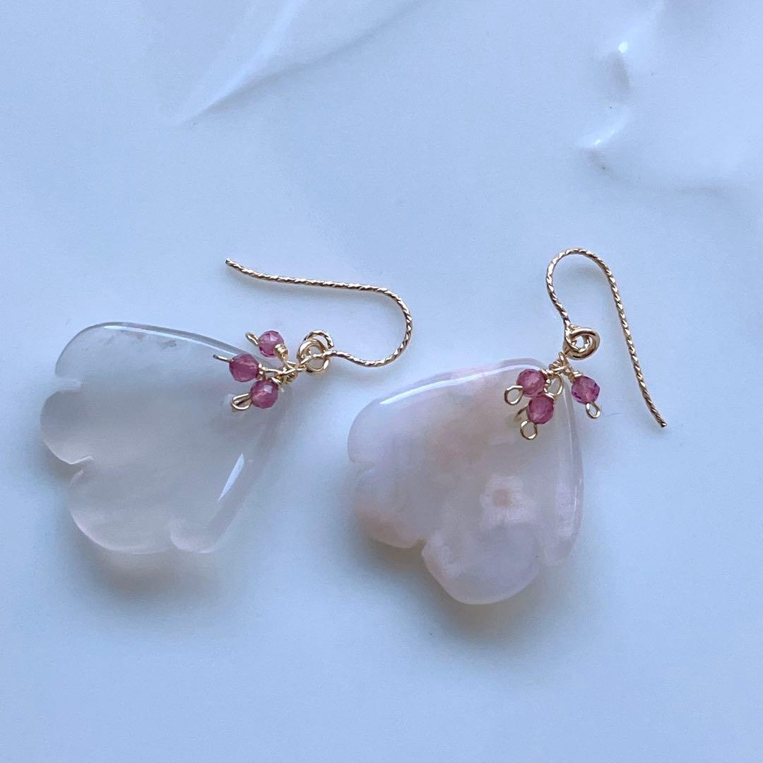 マルモ◆水晶×ピンクゴールド箔トリプレットストーンピアス