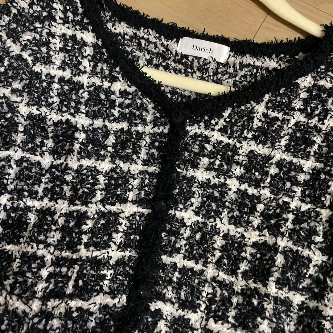 Darich ボリュームフリルツイードニットミニワンピース BLK