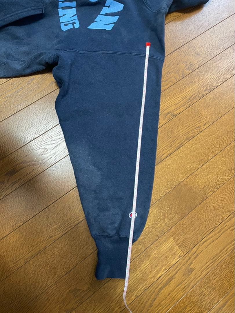 チャンピオン80s90sトリコタグ3段プリントリバースウィーブパーカー ネイビー