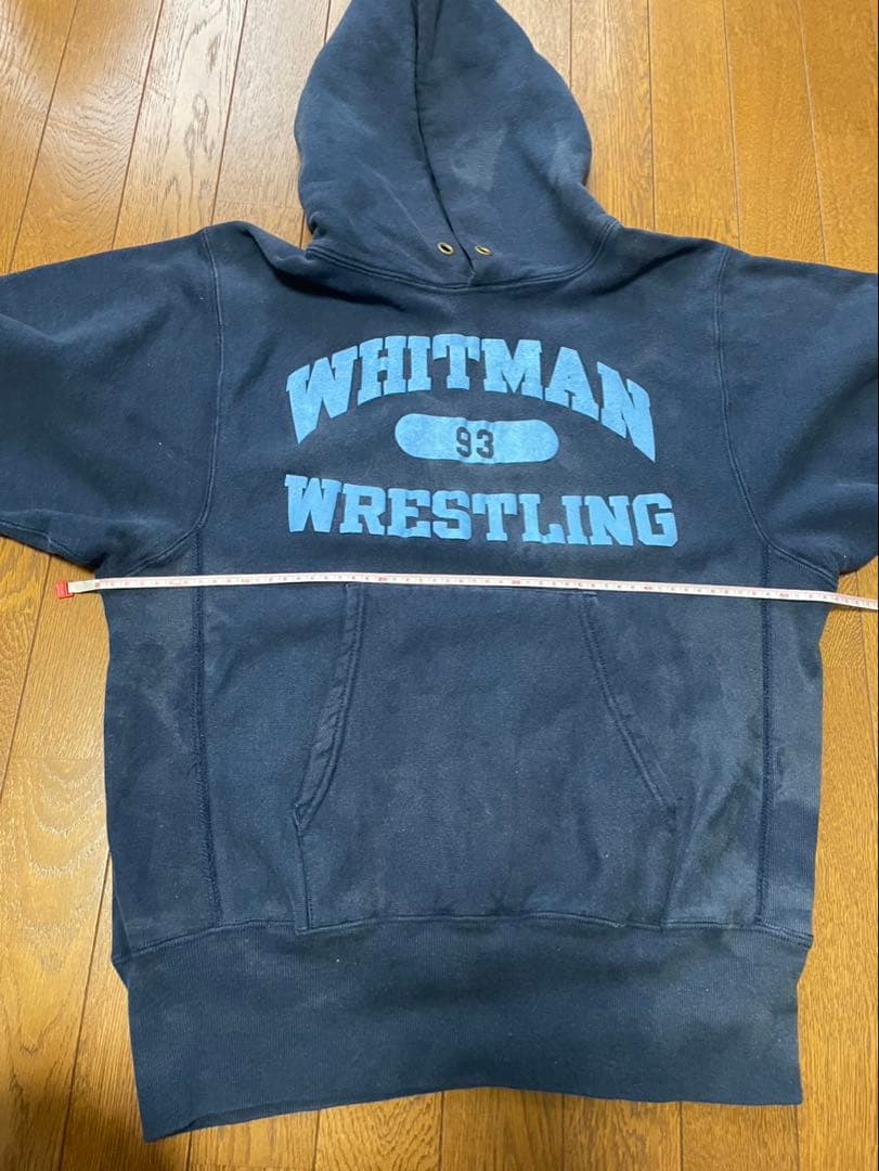 チャンピオン80s90sトリコタグ3段プリントリバースウィーブパーカー ネイビー