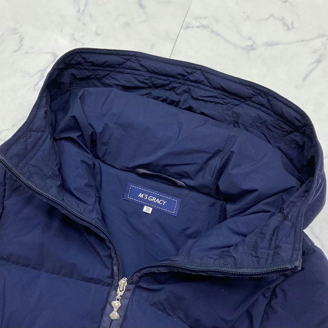 エムズグレイシー ペプラムフリル 切替 ダウンジャケット ワッペン リボン 38