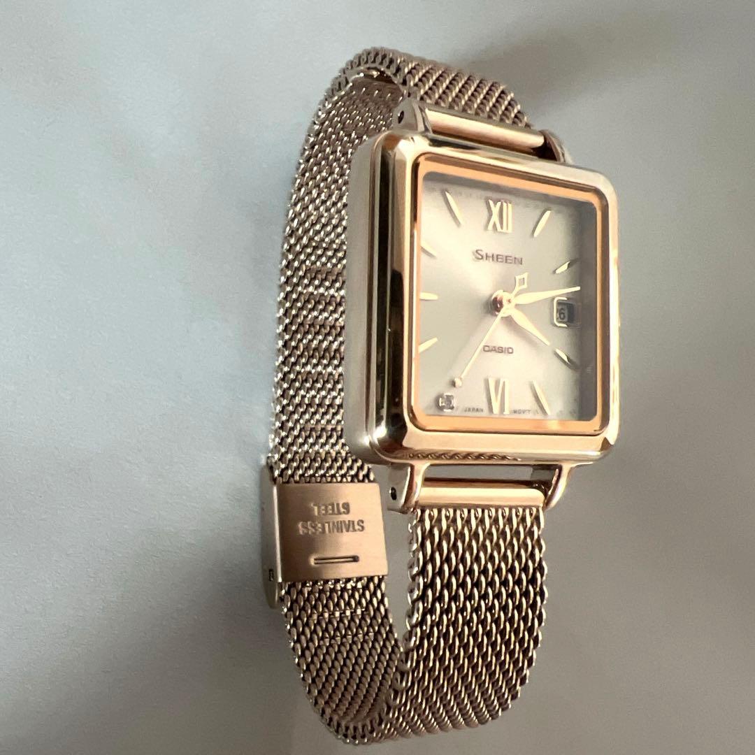 【美品】CASIO SHEEN スクエア時計 金属メッシュベルト