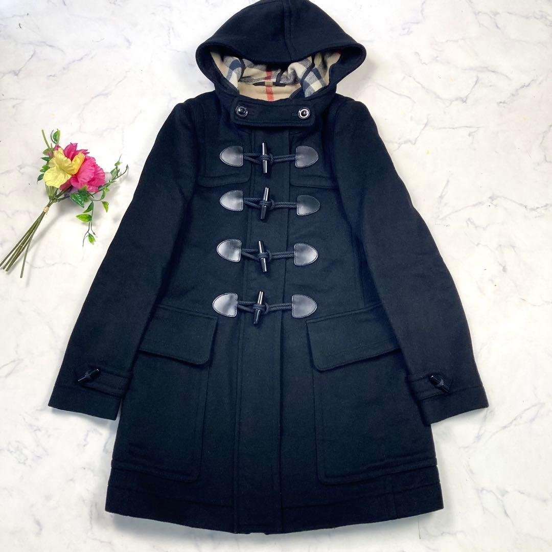 極美品 バーバリーブリット ダッフルコート　黒 メガネチェック