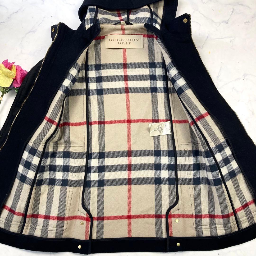 極美品 バーバリーブリット ダッフルコート　黒 メガネチェック