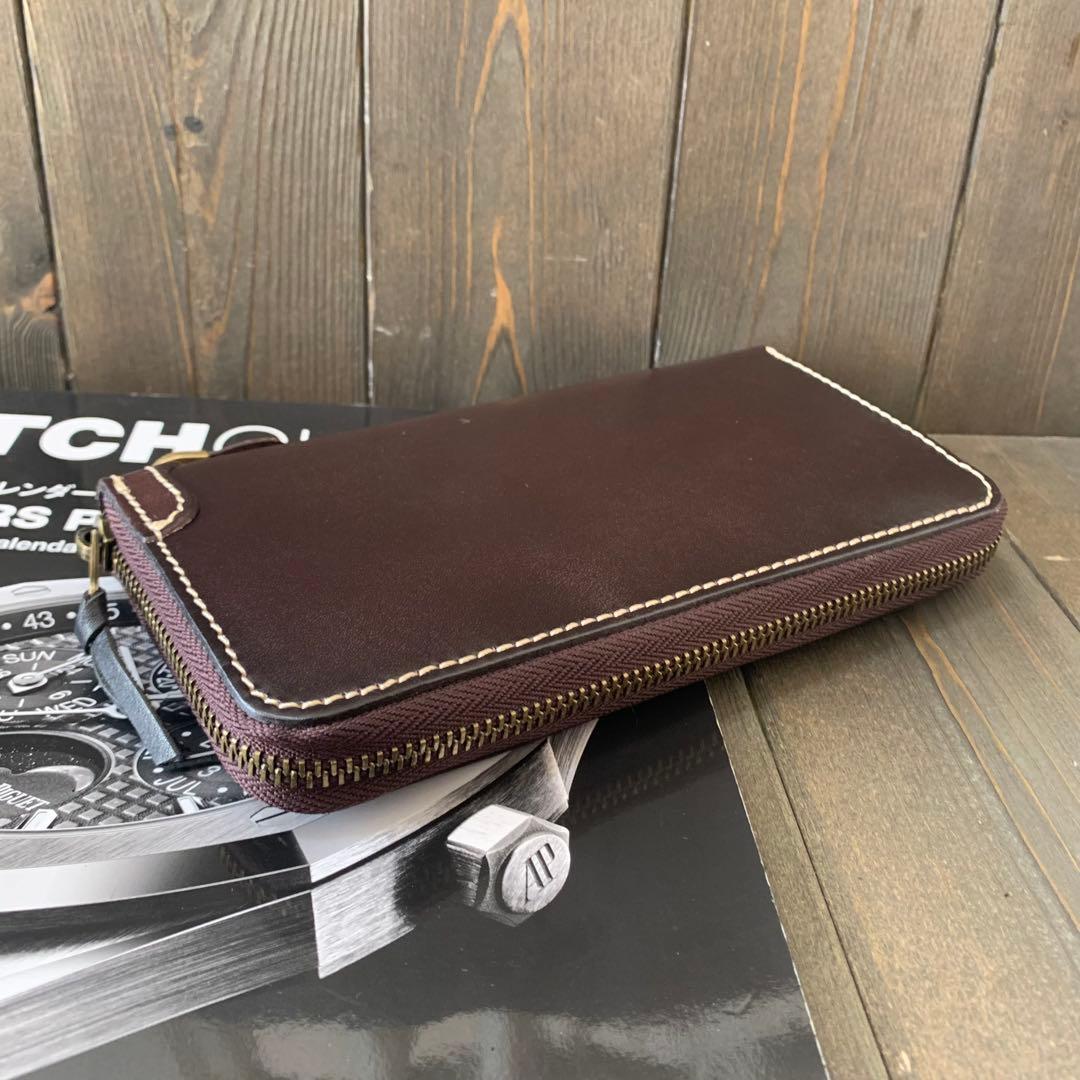 C43■極上 栃木レザー 無双 バイカーズウォレット 財布■コーヒー■職人手縫い