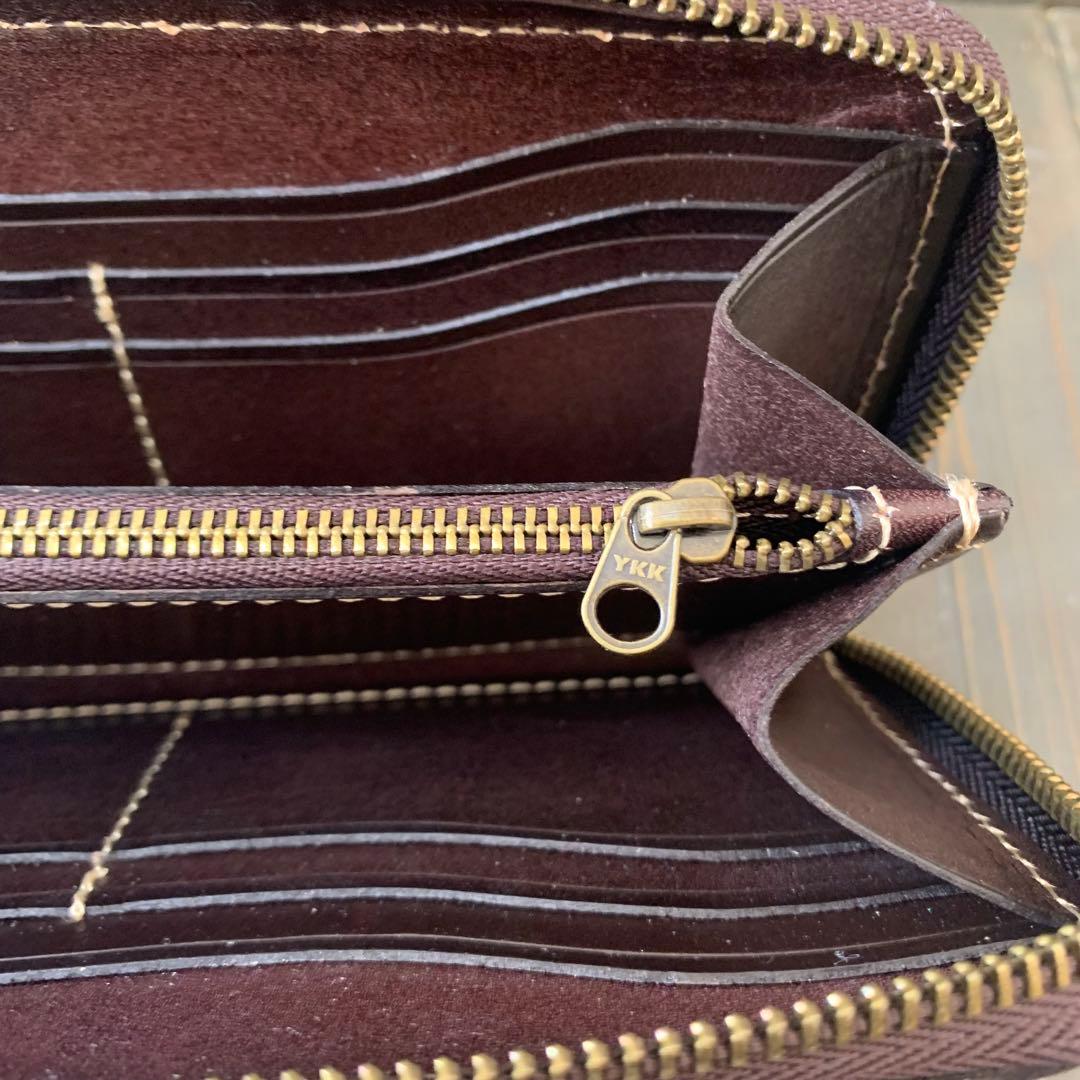 C43■極上 栃木レザー 無双 バイカーズウォレット 財布■コーヒー■職人手縫い