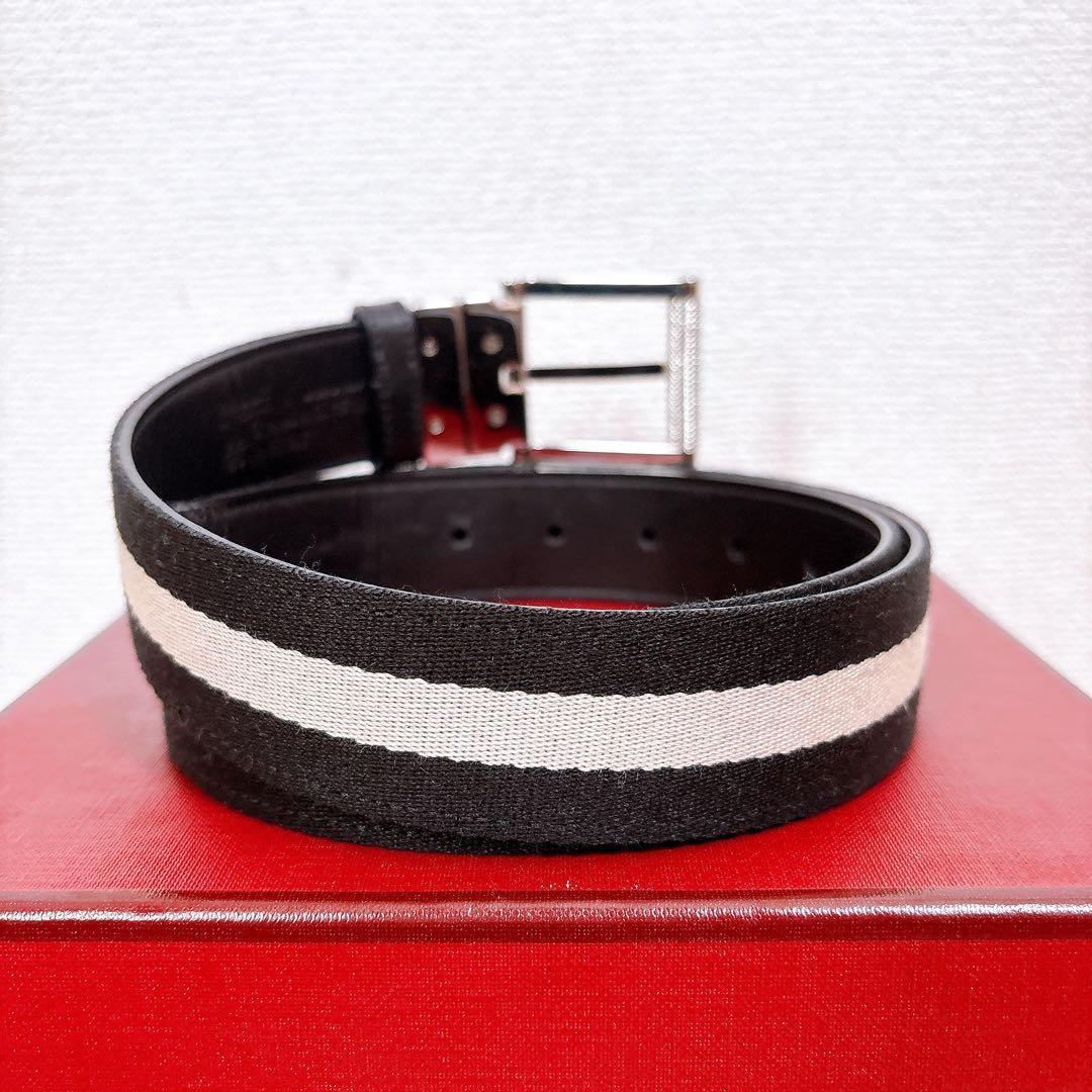 未使用級 BALLY バリー リバーシブル ベルト レザー キャンバス ブラック