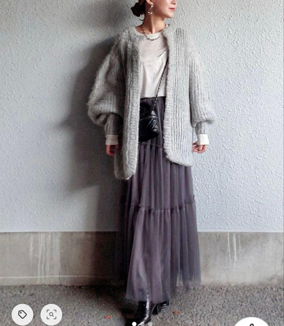 【CLANE】クラネ　カラーモヘアシャギーカーディガン　グレー　L