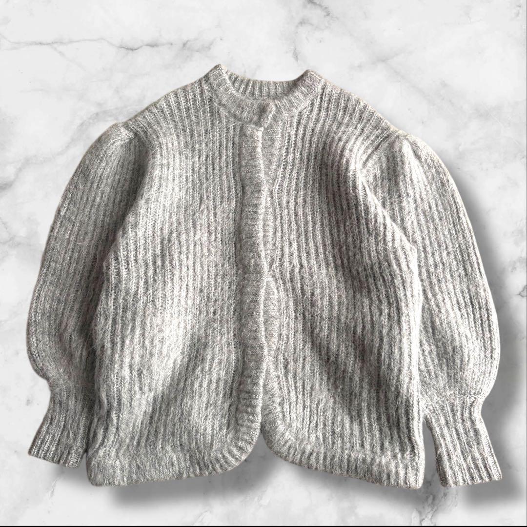 【CLANE】クラネ　カラーモヘアシャギーカーディガン　グレー　L