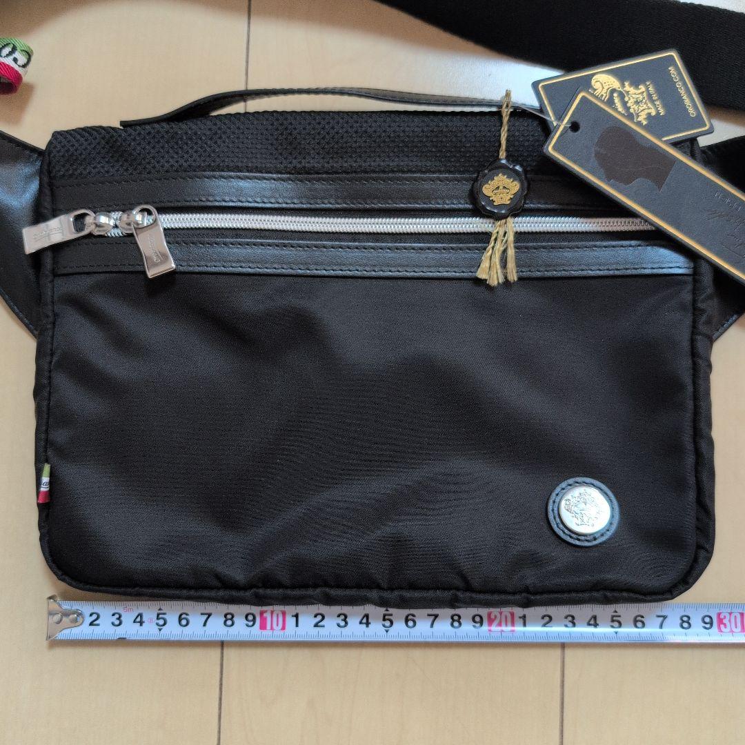 【新品・タグ付】Orobianco メンズ ブラック ボディバッグ 保存袋付