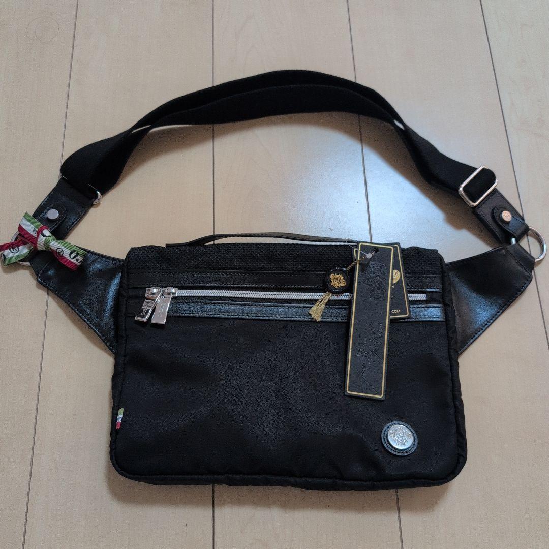 【新品・タグ付】Orobianco メンズ ブラック ボディバッグ 保存袋付