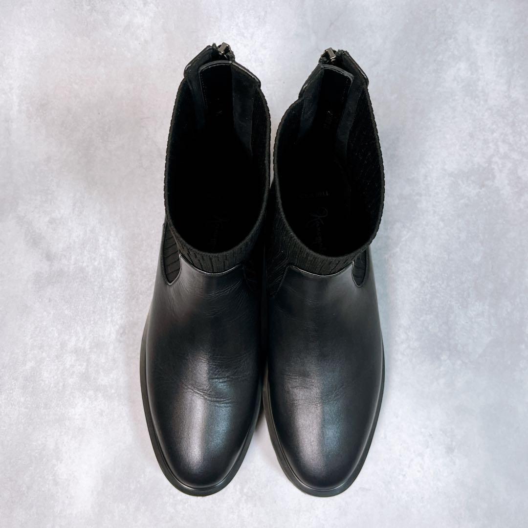 ☆美品☆【銀座かねまつ】アクアベルリブニットショートブーツ (24) 厚底　黒