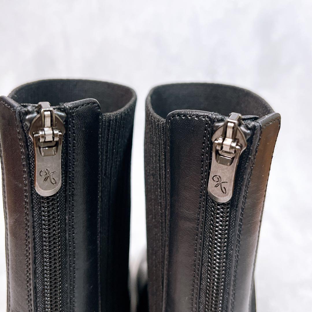 ☆美品☆【銀座かねまつ】アクアベルリブニットショートブーツ (24) 厚底　黒