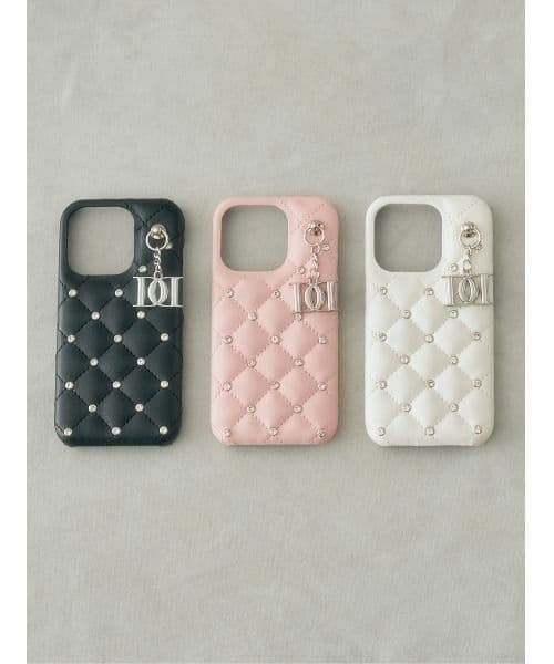 Darich キルティングビジューDDチャームiPhoneケース　15Pro　黒